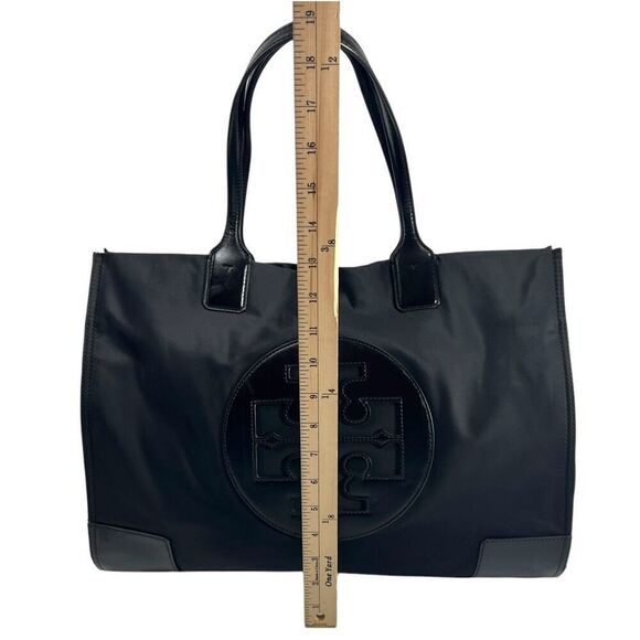 Tory Burch Ella Nylon & Patent Leather Trim Tote Bag Large Size !! Black Handbag - Picture 10 of 12